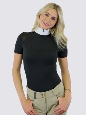 Black Short Sleeve Mock Neck Tee with White Collar